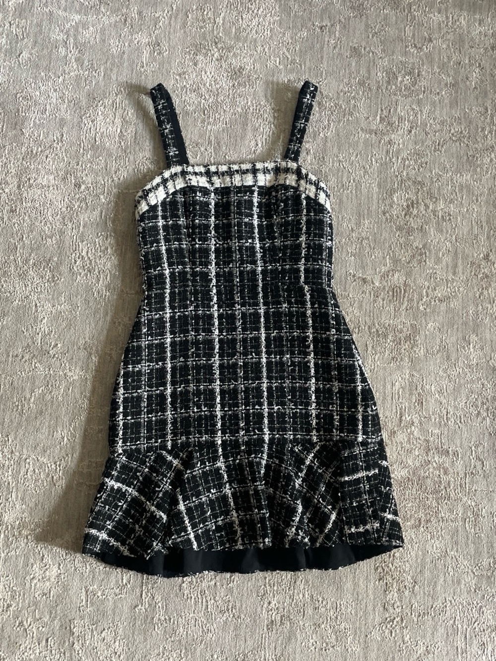Alice + Olivia Black and White Tweed Shift Dress with Black Lining